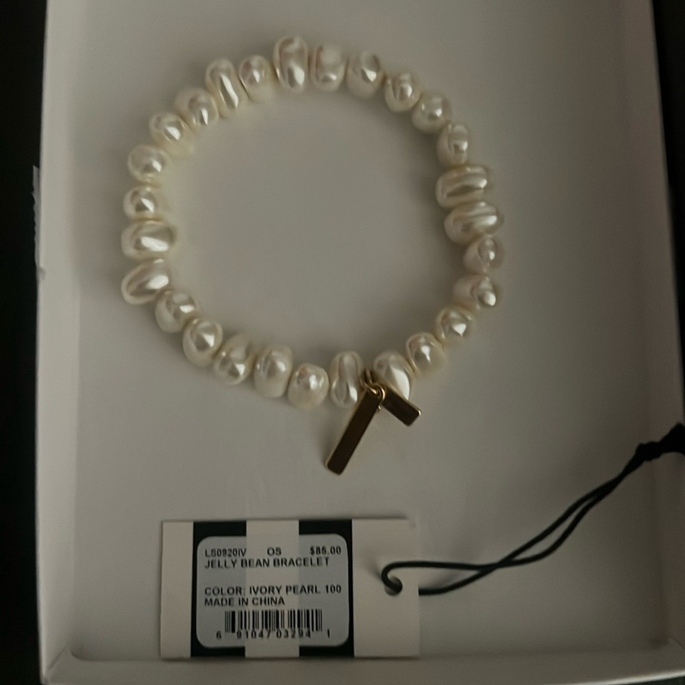 Lele Sadoughi jellybean ivory pearl stretch bracelet